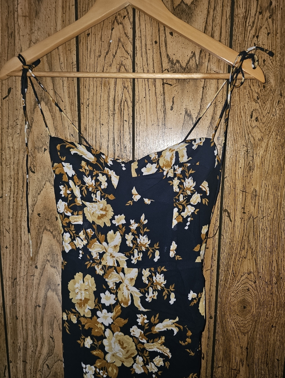 Reformation Black Floral Midi Slip Dress with Gold and Cream Blooms - Picture 6 of 11